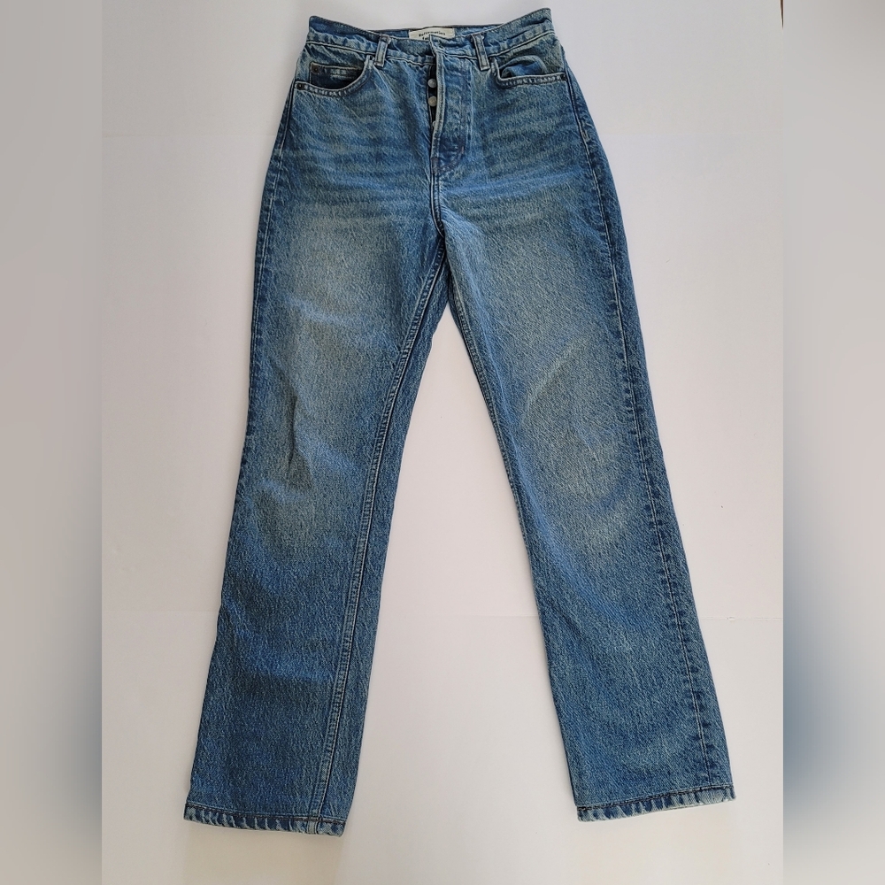 Reformation Cynthia Mushroom Embroidered High Rise Straight Medium Wash Jeans 24 - Picture 4 of 11